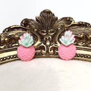 Kawaii Pink Pineapple Stud Earrings | Handmade Stainless Steel